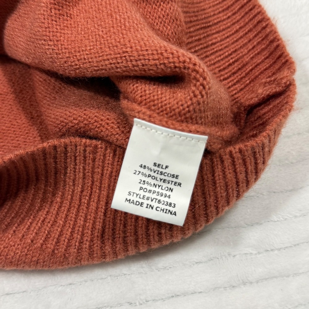 Vine & Love Rust Orange Fringe Sleeve Crewneck Sweater Womens Large - Picture 4 of 7